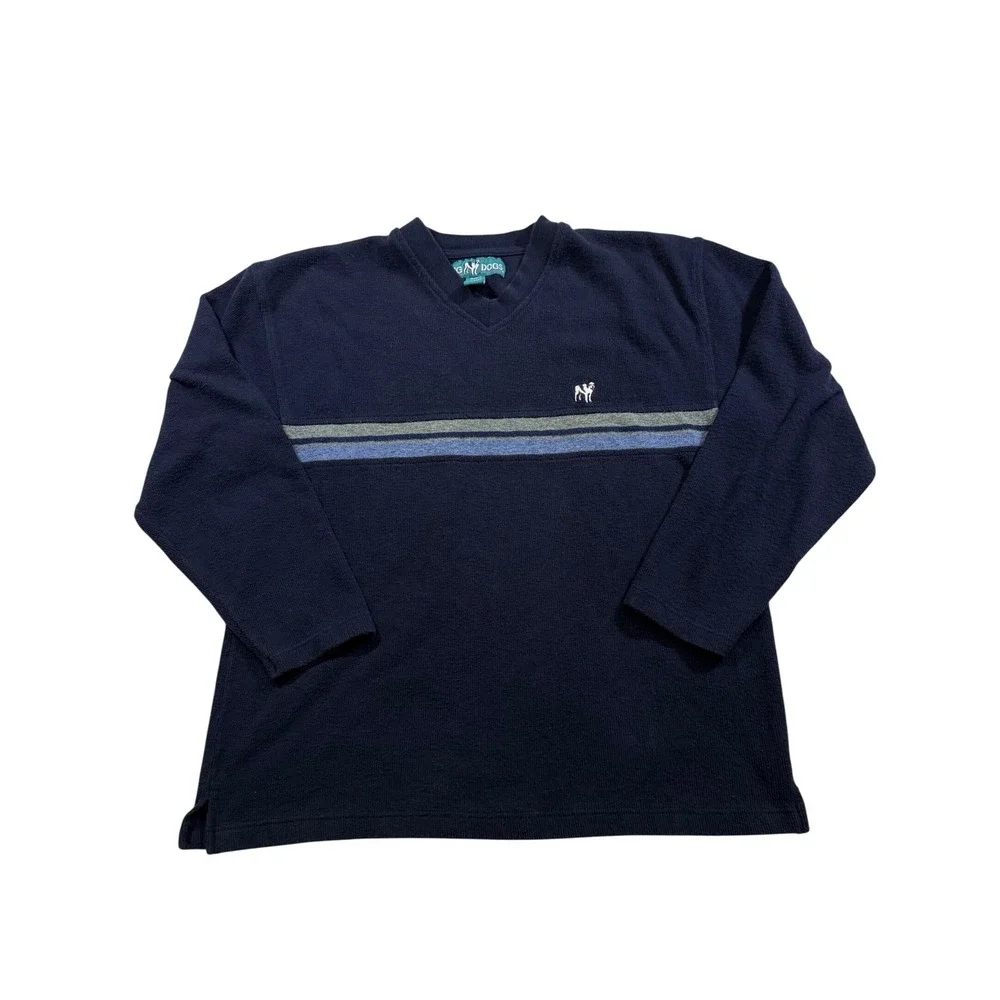Big Dogs Top Navy Blue Striped Cotton Vtg 90s Style Academia Preppy Dadcore M